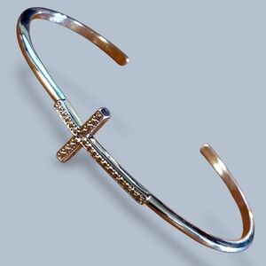 White Gold Filled Cross Bracelet W/ CZ Accent